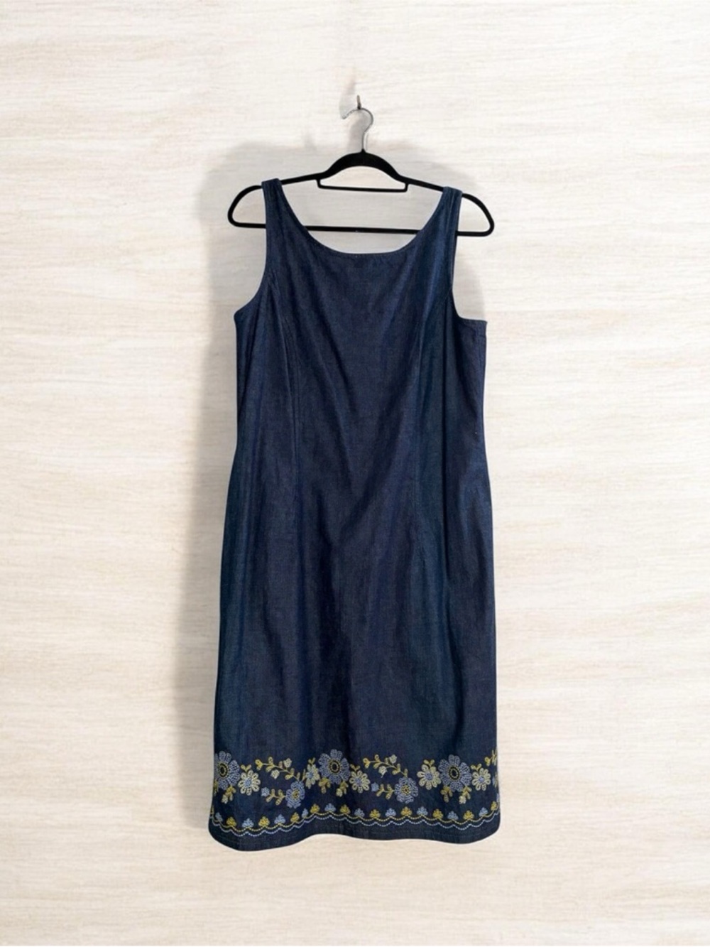 Ann Taylor Loft Sleeveless Denim Embroidered Hem Dress NEW